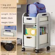 Rolling Cart 2-Tier School Bag Shelves Movable Bookshelves Drawer Style Storage