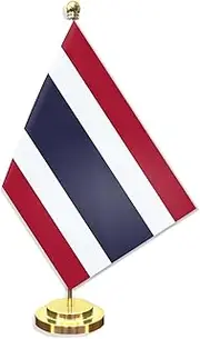 Thailand Desk Small Flag Set,5×8 Inch Mini Thai Desktop Banner,12" Metal Solid Pole Decor,Tiny Digital Printed Polyester Banner With Golden Base