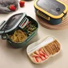 Double Layer Lunch Box Portable Fruit Food Container Box with Fork & Spoon