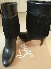Rare Louboutin Tudor Fringe Boots Black Sz 40.5