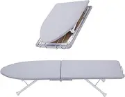 Ironing Board, Small Tabletop Ironing Board with Iron Holder, Reinforced Steel Legs, Adjustable Height, Safety Iron Rest, Foldable Iron Board with Cotton Cover, Space-Saving (Light Grey)
