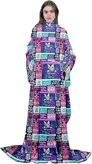 Cat Fleece Wearable Blanket with Sleeves Pocket 50"x70" Cats Print Fleece Blanket with Sleeves Cute Kitten Wearable Blanket Animal Plaid Grid Purple Fuzzy Plush Blanket