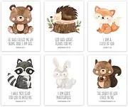 Andaz Press Christian Bible Verses Quotes Nursery Kids Bedroom Unframed Hanging Wall Art Poster Decor, 8.5x11-inch, Cute Woodland Forest Animals Theme, I Am a Child of God, 6-Pack, No Frames