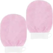 2PCS Exfoliating Mitt, Exfoliating Gloves, Body and Face Scrub, Remove Dead Skins and Impurities, Viscose Silk Material Exfoliating Glove for for Bath, Smoother and Healthier Skin (Pink)