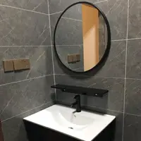 在飛比找樂天市場購物網優惠-化妝鏡 北歐浴室鏡子衛生間壁掛免打孔圓鏡廁所洗手間帶置物架梳