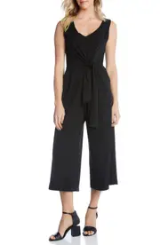 Karen Kane Tie Front Crop Sleeveless Jumpsuit in Black at Nordstrom, Size Large