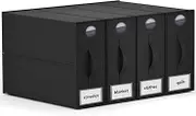 VERONLY 4 Pack Bed Sheet Organisers, Foldable Linen Storage Box with Window for Closets, Duvet Covers and Pillow Cases Wardrobe, Home Storage & Organisation，Black