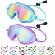 Kids-Swim-Goggles with Bungee Strap Wide View Anti Fog UV No Leak Swimming Ma...