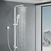 ACA International 8" Ultrathin High Pressure Shower Head Handheld Shower Set, Twin Shower Head 2 in 1 Diverter Shower Rail Set, Adjustable Shower Rail Shower Head Bathroom Set (Chrome)
