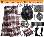 Scottish Handmade Dress Stewart Tartan 8 yard Kilt & Accessories Deal for Men's
