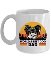 World's Best Papillion Dog Dad Coffee Mug 11oz Retro Sunset Cup Gift Dogs Lover