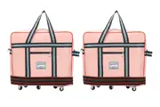 2Pcs Extra Large Foldable Travel Bag Expandable Rolling Duffle Bag With Wheels-Pink