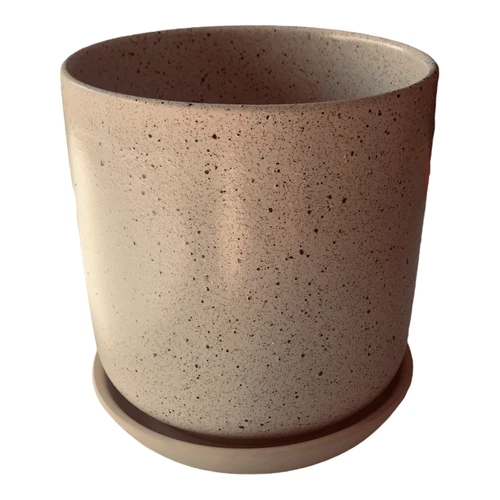 Northcote Pottery Hugo Cylinder with Saucer White - 16cm x 16cm Pot Glazed Round