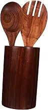 Amosfun 1 Set Wooden Utensil Set Kitchen Wooden Utensils Set with Spoon Holder Includes Salad Forks Spoons and Chopsticks Container for Organizing Kitchen Countertop