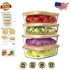 Airtight Bamboo-Lid Glass Containers - 4 Pack, 35oz for Meal Prep & Storage