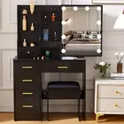 Vanity Makeup Dressing Table Stool Set with Led Light Mirror & 6 Drawers Bedroom