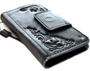 Genuine Leather case for Iphone 16 14 13 16e 15 Pro Max Wallet Book Cards Black