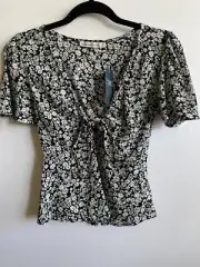Abercrombie & Fitch NWT Tie Front Puff Sleeve Floral Blouse Size XS
