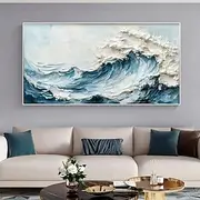 3D Framed Ocean Wave Oil Painting hand painted Blue Ocean Oil Painting On Canvas handmade Abstract Nature Blue Sea Textured painting Wall Art Minimalist Large