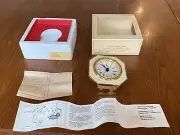 Vintage GRUEN Quartz Octagon Table Alarm Clock: Ivory, Gold, 3X3", West Germany