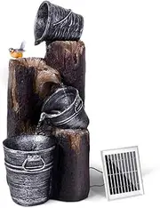 Gardeon Solar Water Fountain, 7.4V 76cm Tall Feature Pump Bird Bath Powered Features Fountains Garden Outdoor Indoor Pond Decoration, 3 Led Lights Battery Brown Grey