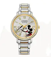 NEW Citizen Eco-Drive Mickey Mouse Ladies Crystal 2 Tone Stainles Bracelet Watch