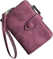 [Generic] Womens Leather Wallet RFID Blocking Ladies Purses with Multi-Card Slot Window Zipper Coin Small Purse for Women (Wine Red, 13.5 * 9.5 * 4cm)