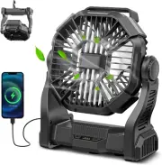 Portable Rechargeable Camping Fan, LED Lantern w/ Hanging Hook, 270° Rotation