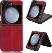 Case Compatible with Samsung Galaxy Z Flip5,Compatible with Samsung Galaxy Z Flip5 5G SM-F731 [PU Leather Texture][PU+PC+TPU] 3 in 1 Camera Protection Cover Red