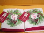 Set Of 2 Monogram Initial "G" Christmas Kitchen Towels New
