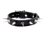DELUXE Loackable Spiked Quality Genuine Leather Collar Handcrafted col17blkML-sp