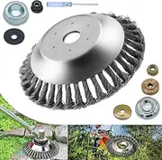 8 Inch Steel Wire Rotary Weed Brush Cutter Trimmer Head for Weed Cutter Eater, Unbreakable Wired Trimmer Blade, Weed Trimmer Eater Head with Adapter Kits for Moss Grass Rust Removal