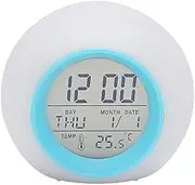7-Color Changing Digital Alarm Clock with Temperature Display, LED Light Cube for Kids, Desk and Bedroom Wake-Up Clock, Battery Operated