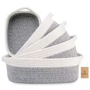 NaturalCozy 5-Piece Rectangle Storage Basket Set- Natural Cotton Rope Woven B