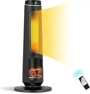 Costway 2500W Electric Space Heater, PTC Fast Heating Ceramic Tower Heater w/ 3D Flame, Thermostat, 80° Oscillating, Remote Control, 3 Modes, 12H Timer, Overheat & Tip-Over Protection for Home