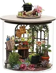 Spilay Dollhouse DIY Miniature Wooden Furniture Kit,Mini Handmade Doll House Model with Dust Cover & LED,1:24 Scale Creative Woodcrafts Toys for Adult Friend Lover Birthday Gift Magic Garden B67