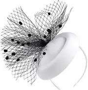 [Healvian] Fascinators for Women Mesh Hair Accessories Tea Party Hat Headband and Hair Clip Women's Fashion Hat White