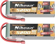 Nihewo 2Packs 3S Lipo Battery, RC Lipo Battery 11.1V 5200mAh 80C Deans T Connector Compatible with 1/8 1/10 RC Car Truck Truggy Vehicles Tank Boat Airplane Helicopter Models