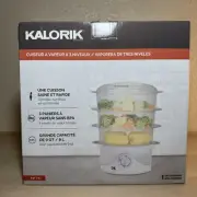 Kalorik Food Steamer 3-Tier Food Basket Rice Cooking Tray 9 Quart White DG 33761