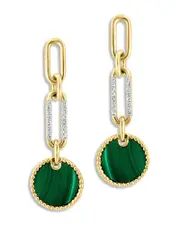 Bloomingdale's Fine Collection Malachite & Diamond Paperclip Link Drop Earrings in 14K Yellow Gold