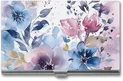 LKHDS Slim Aluminum Alloy Business Card Holder Floral Watercolor Painting Pocket Business Card Case Portable Business Card Wallet Business Card Holders Handheld Card Box for Women Men, style, One size