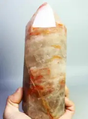 2.8lb Natural Red FIRE Hematoid Quartz Crystal Tower Obelisk Wand Point Healing