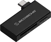 Scosche MCRA2 Dual Slot Memory Card Adapter for SD/Micro SD, SDHC, SDXC and RS-MMC Cards, 2-in-1 High Speed USB-C Card Reader for iPhone 16, Android, iPad, MacBook, Dash Camera, Computer and More
