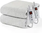 Dual Control Electric Blanket King, Breathable Air-Layer Heated Underblanket with 10 Heat Level & 9 Hours Auto Off, Machine Washable Electric Mattress Pad with Overheat Protection, Light Grey