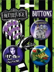 Beetlejuice 1988 Movie Round Button Set of 4 Ata-Boy NEW UNUSED
