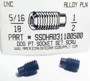 5/16-18x1/2 Hex Socket Set Screws Full Dog Point Alloy Steel (100)