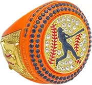Discount Sports Rings, Baseball or Softball Batter CHAMPION RING — Player Award, assorted colors and gemstones (Neon Orange), Non-Precious Metal, Quartzite