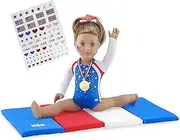 Emily Rose 18 Inch Doll Clothes | Team USA 4 Piece Doll Gymnastics Set, Including Jeweled Leotard, Tumbling Mat, Hair Bow and Realistic Olympic Gold Medal! | Fits 18" American Girl Dolls