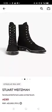 Stuart Weitzman Sondra Embellished Suede Combat Boots SizeEU36/US6