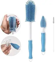 Beauty Nymph Silicone Baby Bottle Brush 3 Pcs Cleaning Brushes Set for Cleaning Sports Water Bottles Mugs Baby Bottle Nipples Caps Straw (Blue)